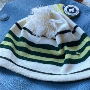 Striped Knit Beanie with Pom Pom